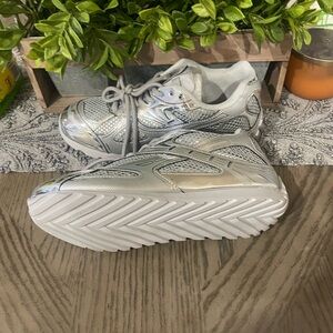Bottega Veneta Silver and White Sneakers